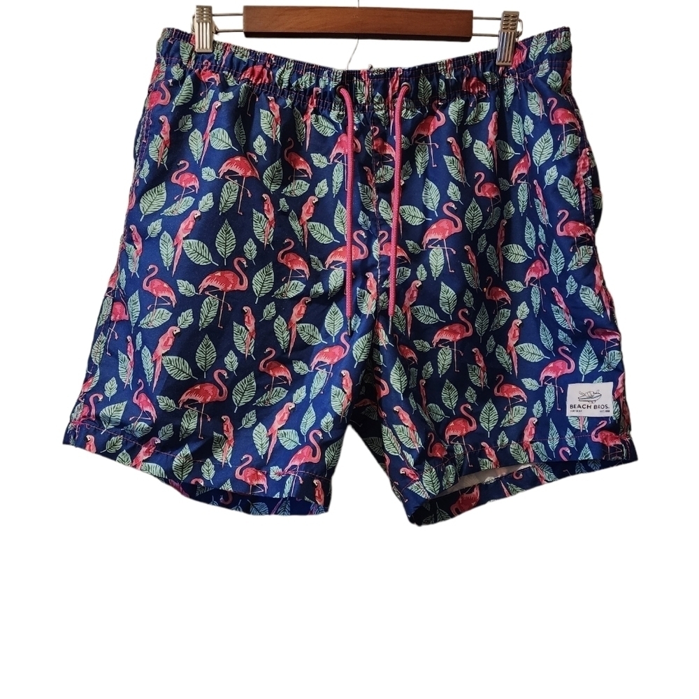 Beach Bros. Pink & Blue Flamingo Men's Swim Trunks Size XL